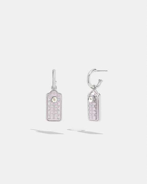 COACH®,SIGNATURE HANGTAG HUGGIE EARRINGS,Silver/Lilac,Front View