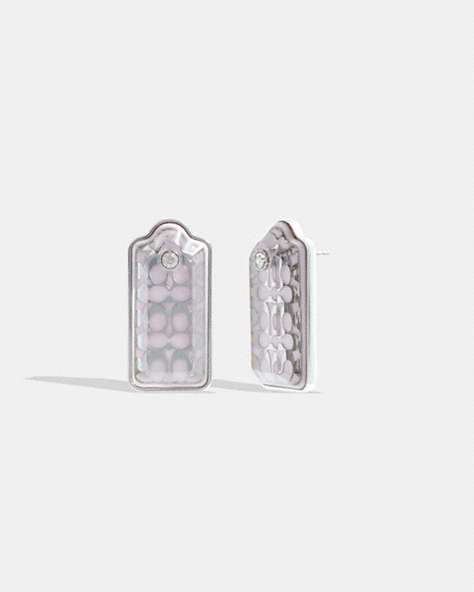 COACH®,SIGNATURE HANGTAG STATEMENT EARRINGS,Silver/Lilac,Front View