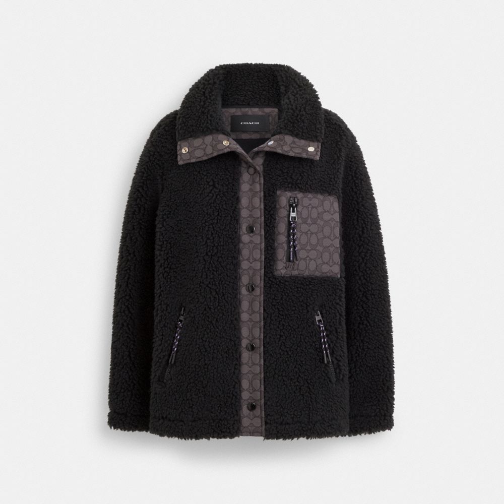 Coach Cream Black Teddy Zip Up Jacket M www.salaberlanga.com