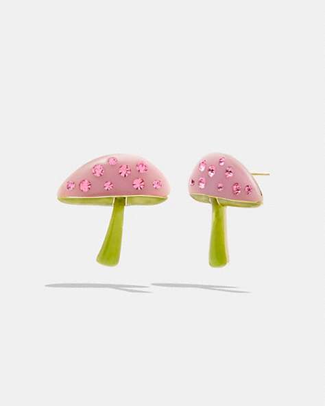 COACH®,COACH X OBSERVED BY US MUSHROOM STUD EARRINGS,Garden,Gold/Pink Multi,Front View