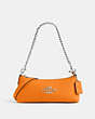 COACH®,CHARLOTTE SHOULDER BAG,Leather,Anniversary,Silver/Bright Mandarin,Front View