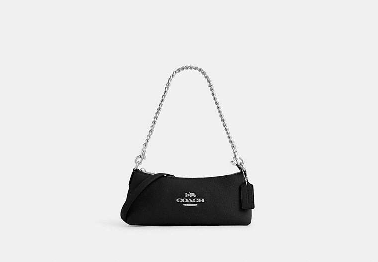 COACH®,CHARLOTTE SHOULDER BAG,Leather,Anniversary,Silver/Black,Front View