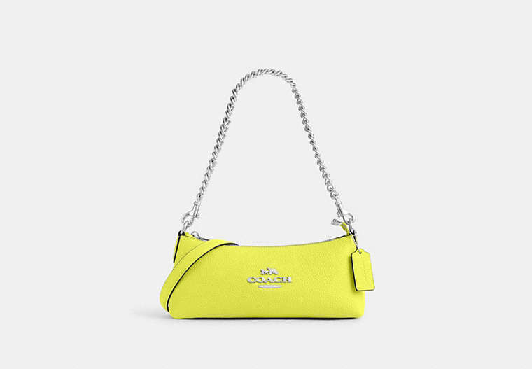 COACH®,CHARLOTTE SHOULDER BAG,Leather,Anniversary,Silver/Bright Yellow,Front View