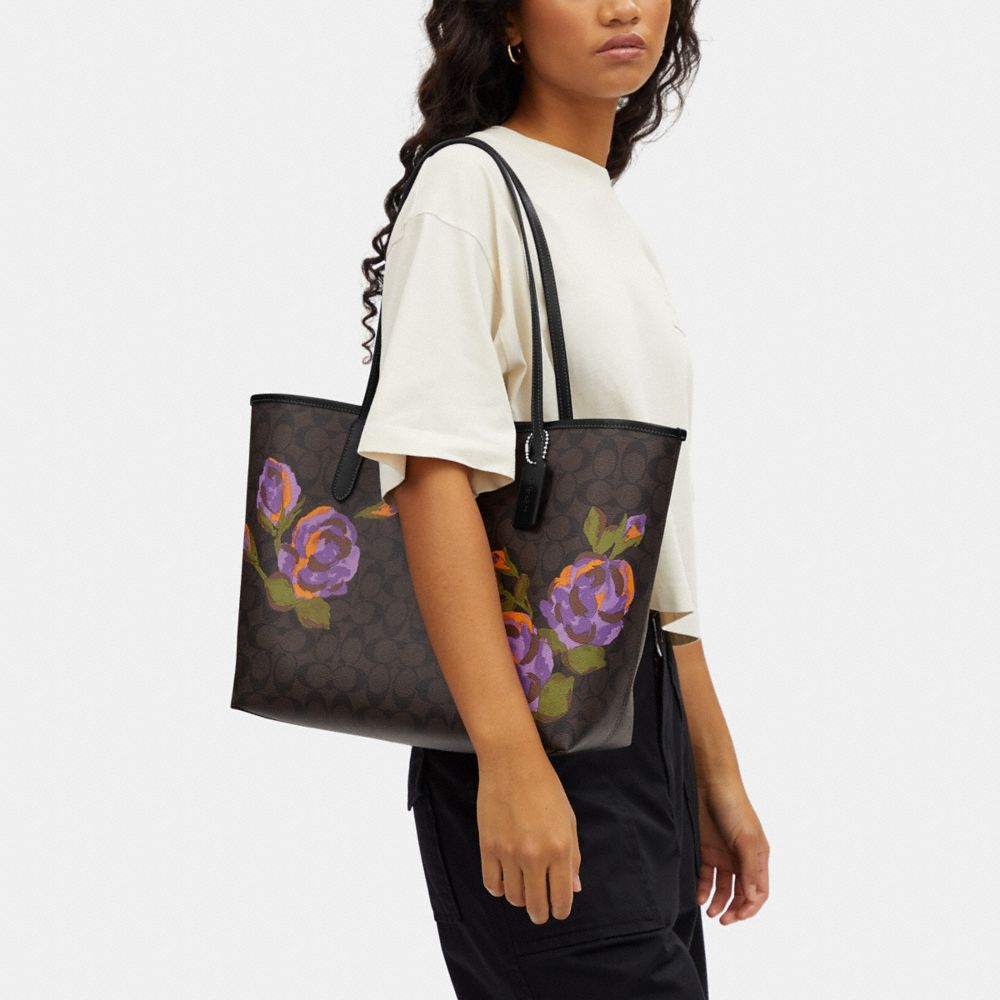 COACH®  City Tote In Signature Canvas With Rose Print