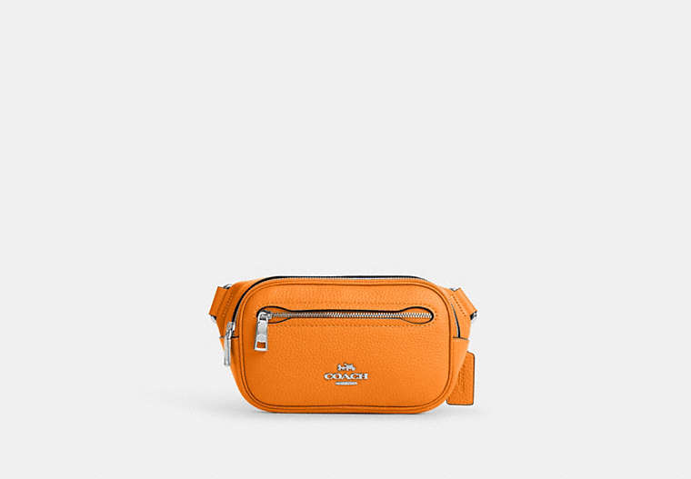 COACH®,MINI BELT BAG,Leather,Travel,Silver/Bright Mandarin,Front View