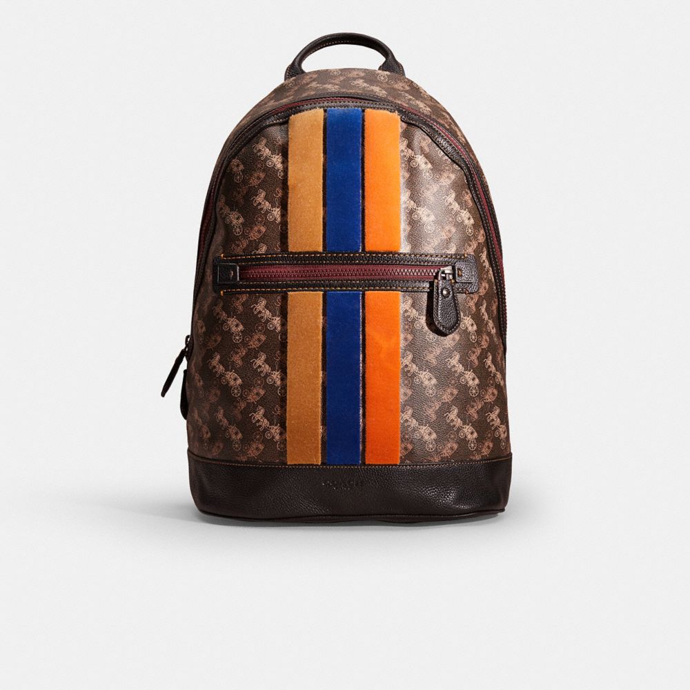 Coach Restored Barrow Backpack With Horse And Carriage Print In Black Copper/black Brown