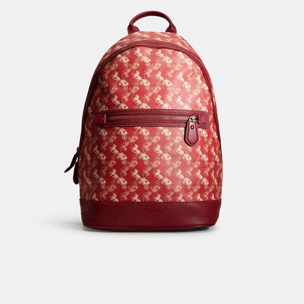 Coach Restored Barrow Backpack With Horse And Carriage Print In Black Copper/red Pink