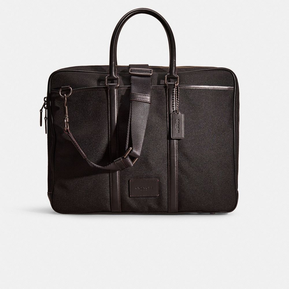 Coach Restored Metropolitan Double Zip Business Case In Gunmetal/black/black