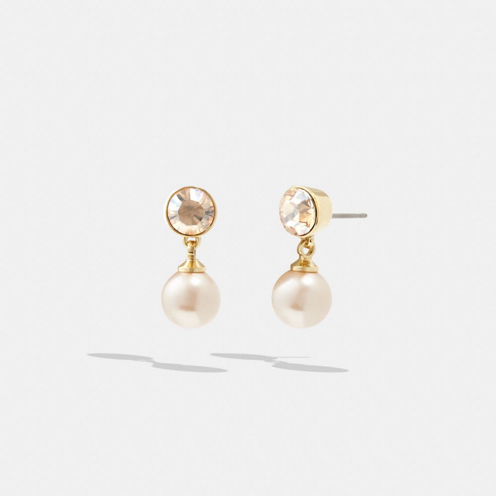 Coach Classic Pearl Single Drop Earrings In Gold/pink