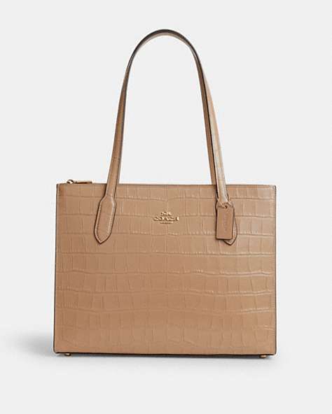 COACH®,NINA TOTE,Leather,Office,Gold/Taupe,Front View