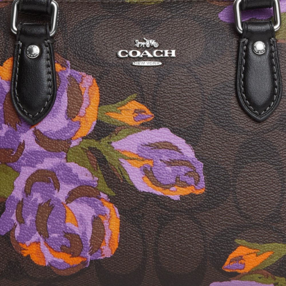 Coach Light Khaki Logo Floral Mini Rowan Crossbody Bag
