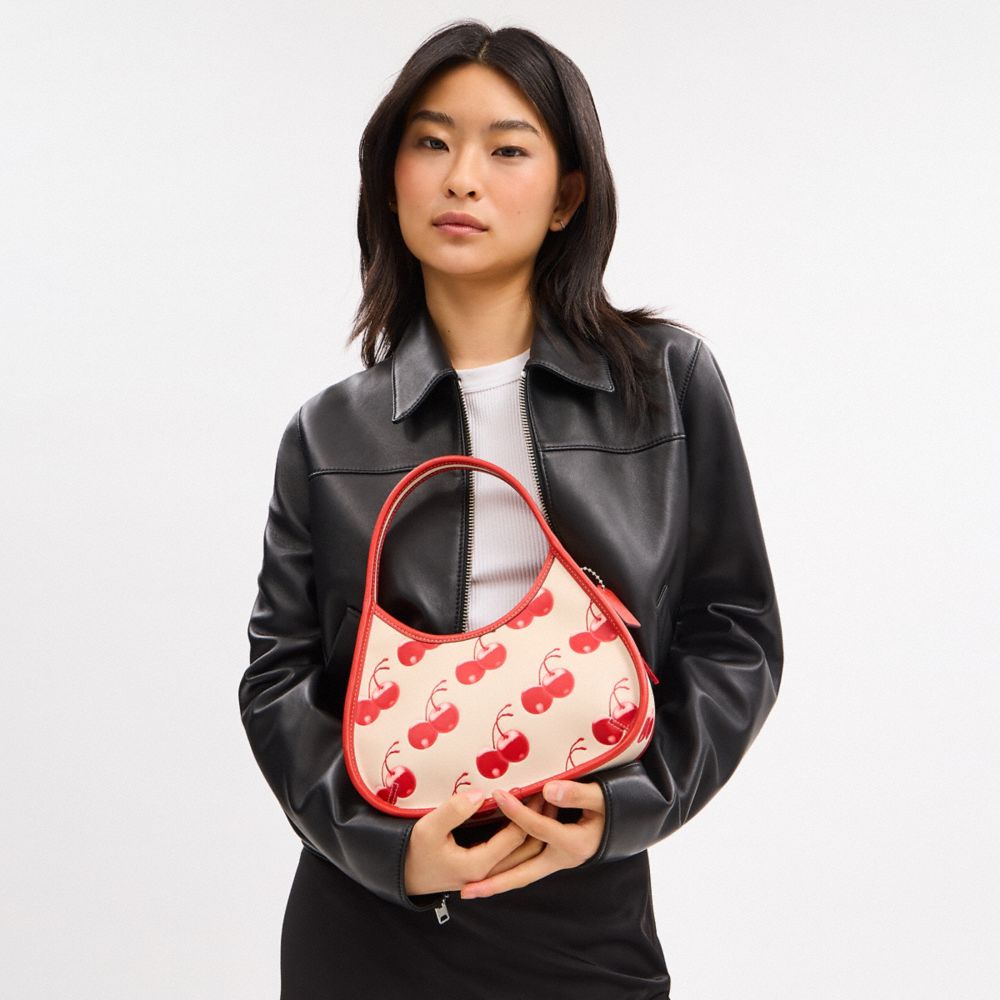 Coach Ergo Shoulder Bag In Topia Leather With Cherry Print In Cloud Multi