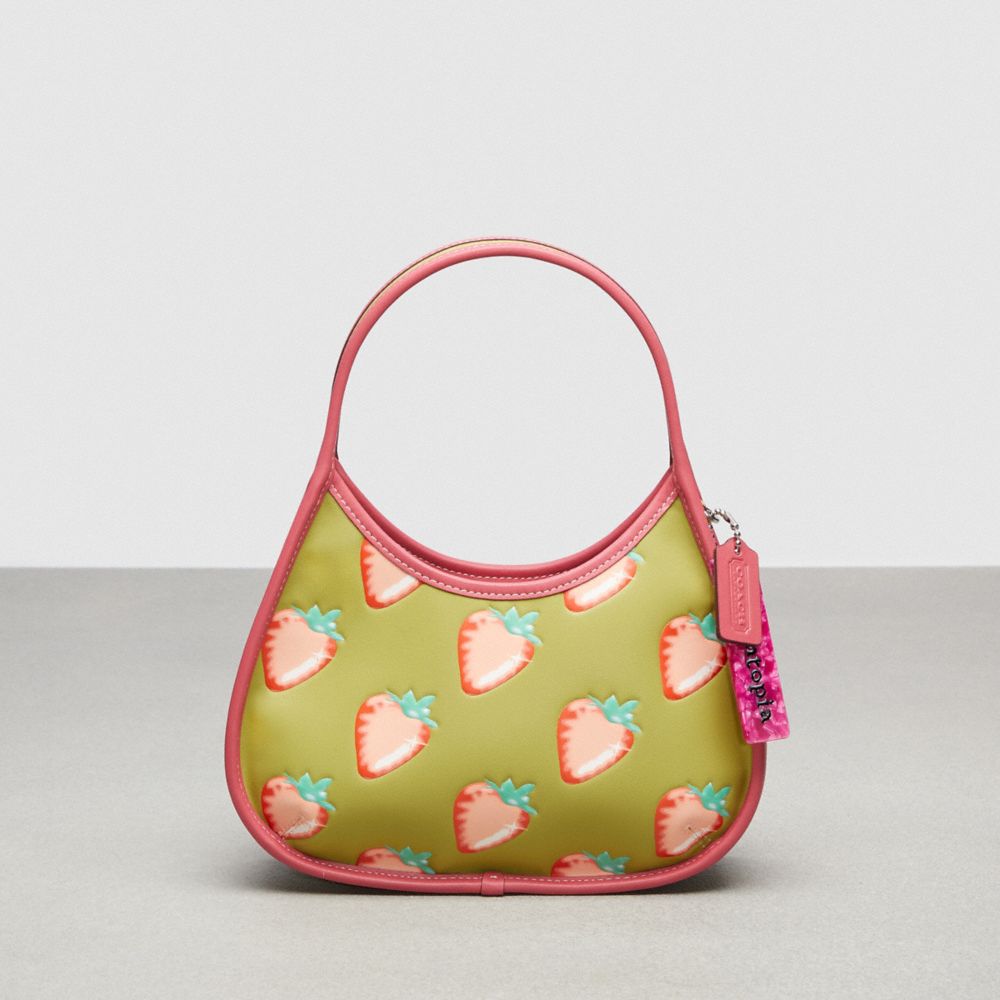 Coach Ergo Shoulder Bag In Topia Leather With Strawberry Print In Lime Green Multi