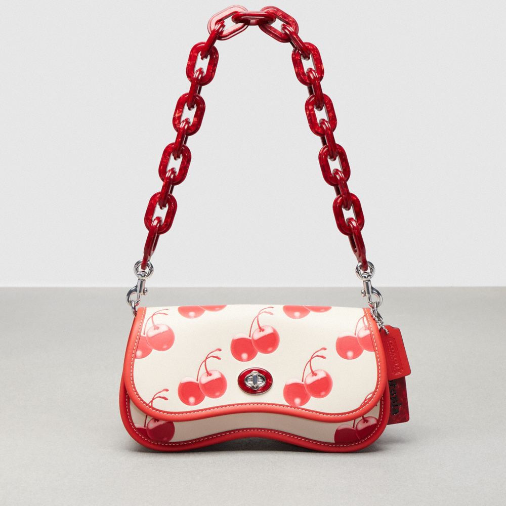 Coach Wavy Dinky In Topia Leather With Cherry Print In Cloud Multi