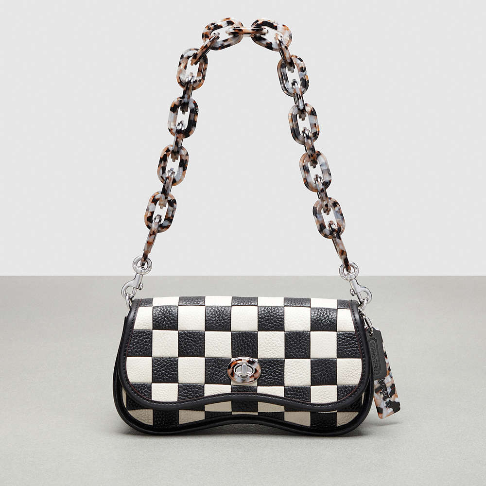 Coach Wavy Dinky In Checkerboard Upcrafted Leather In Black/chalk