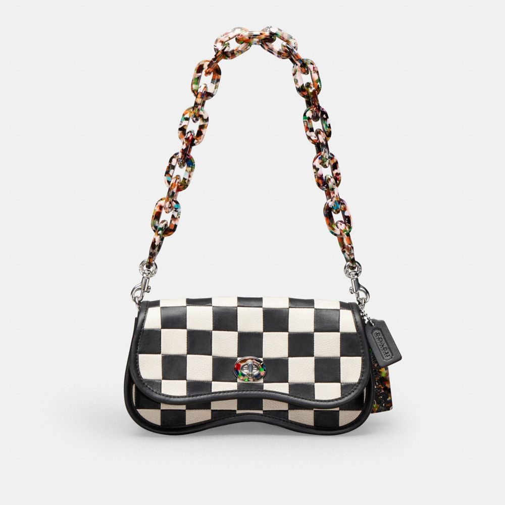 Coach Wavy Dinky In Checkerboard Upcrafted Leather In Black/chalk