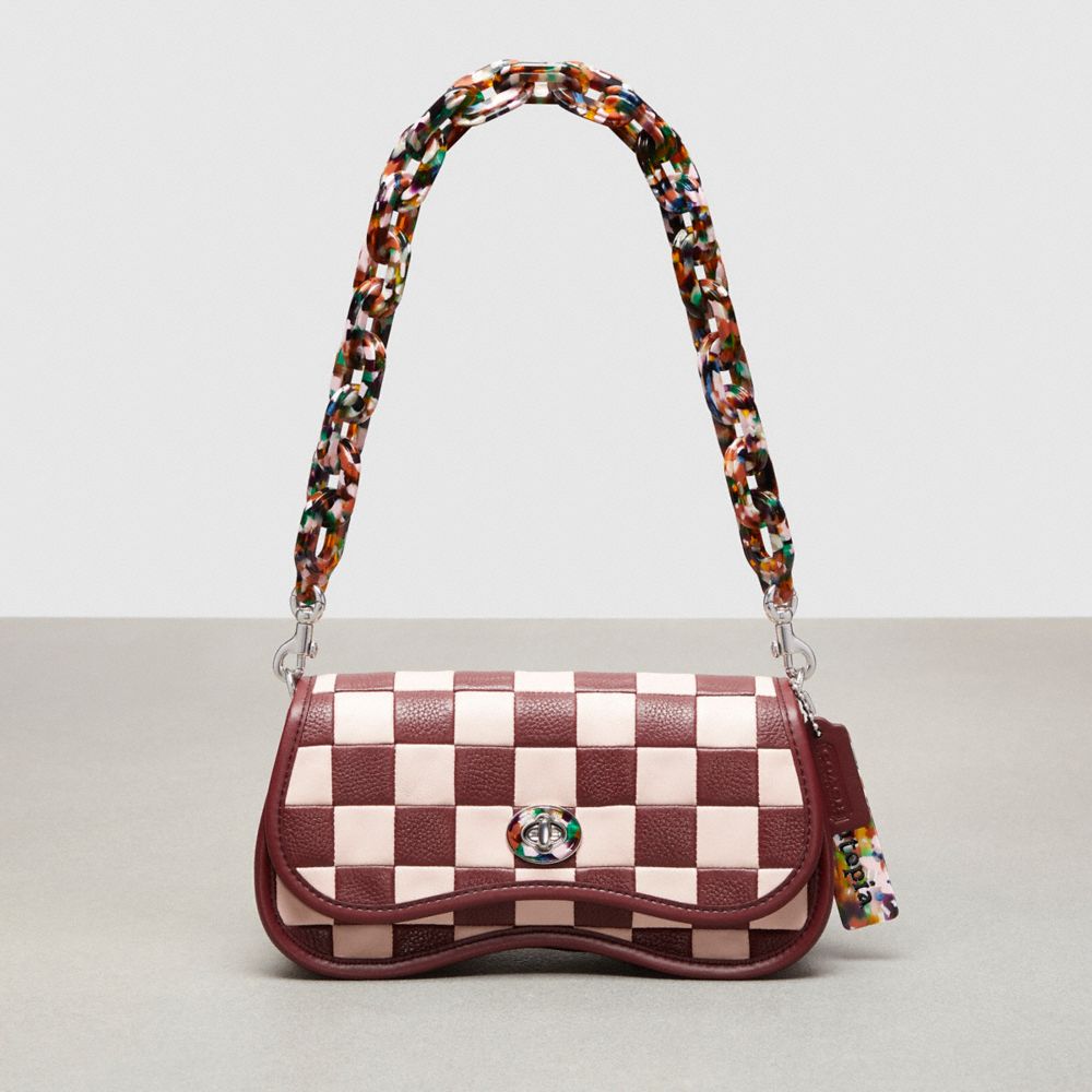 Coach Wavy Dinky Bag In Patchwork Checkerboard Upcrafted Leather In Wine/pink
