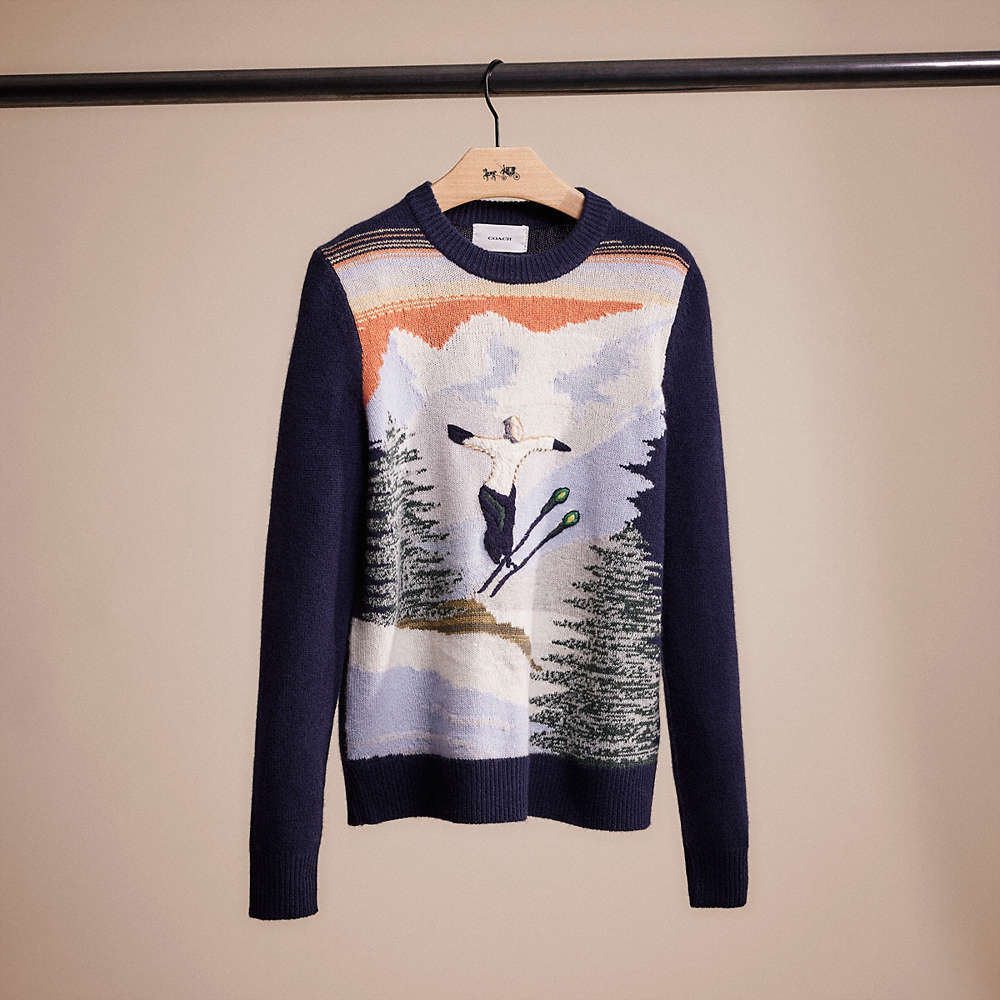 Coach Restored Holiday Intarsia Sweater In Recycled Wool And Cashmere In Navy