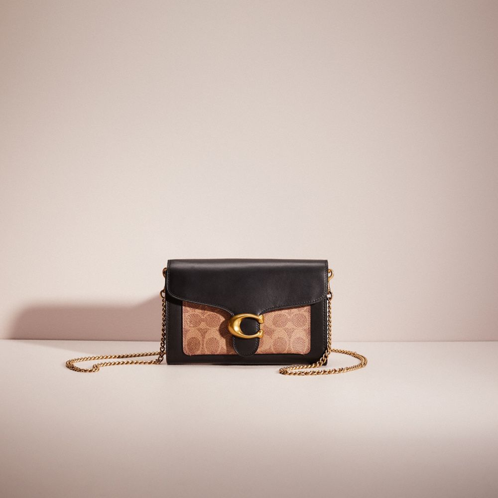 Coach Restored Tabby Chain Clutch In Colorblock Signature Canvas In Brass/tan Black