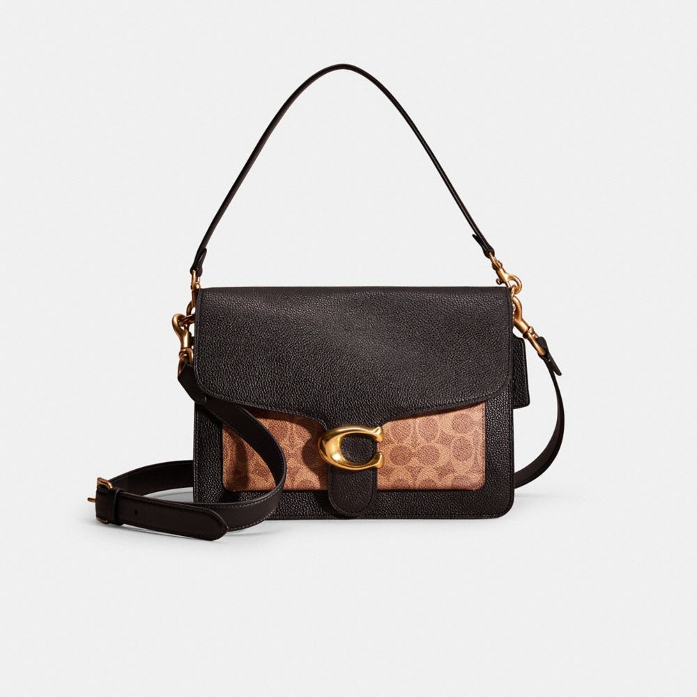 Coach Restored Tabby Shoulder Bag With Signature Canvas In Brass/tan/black