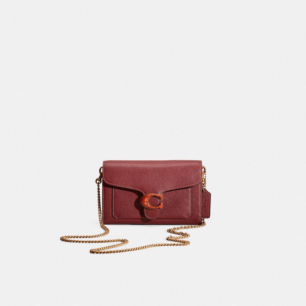 Coach Restored Tabby Chain Clutch In Brass/wine