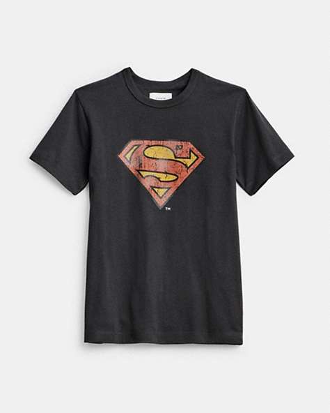 COACH®,COACH | DC SUPERMAN T-SHIRT,cotton,Runway,Washed Black,Front View