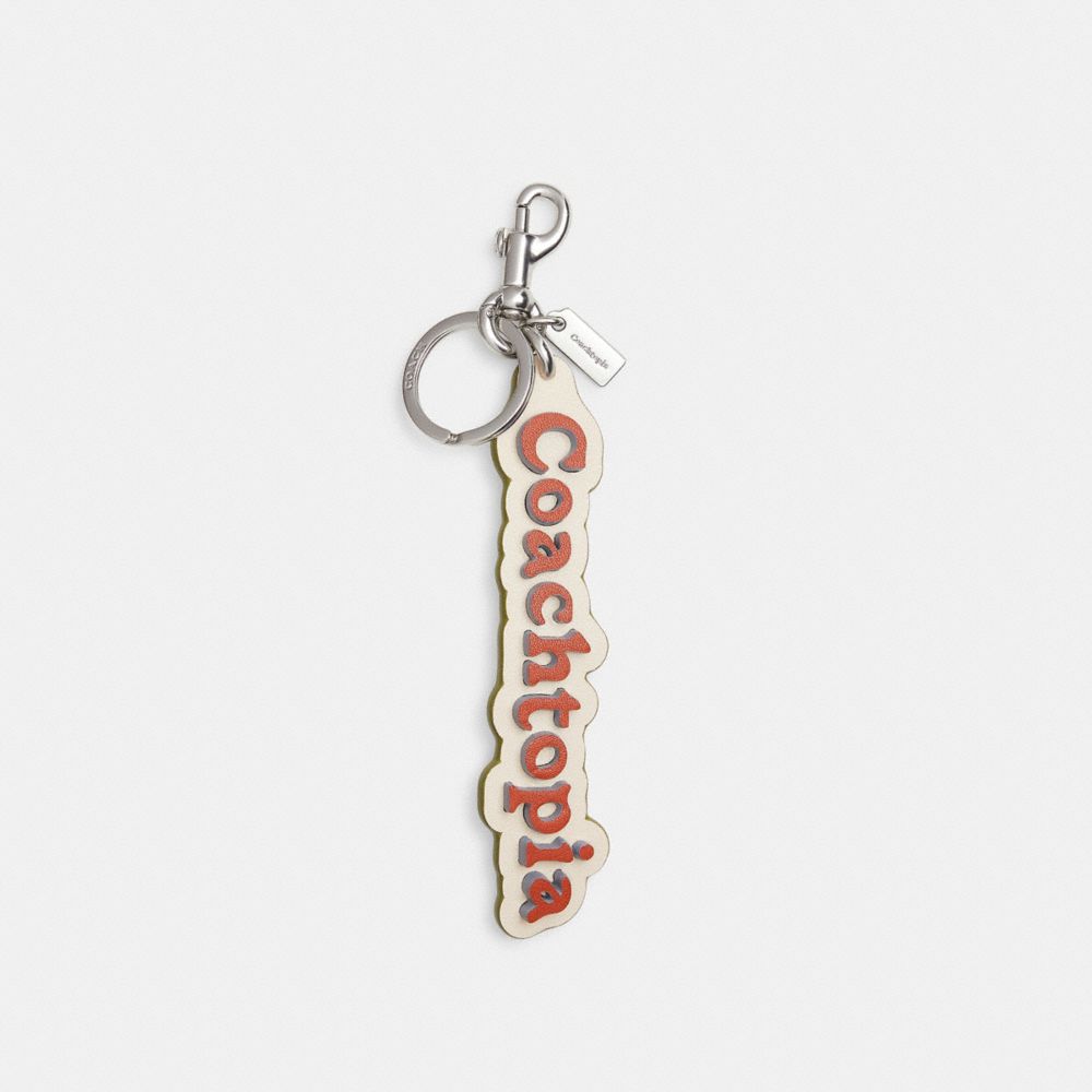 COACH®,Logo Bag Charm In Coachtopia Leather,Bag Accessories,Applique,Logo,Casual,Cream,Front View