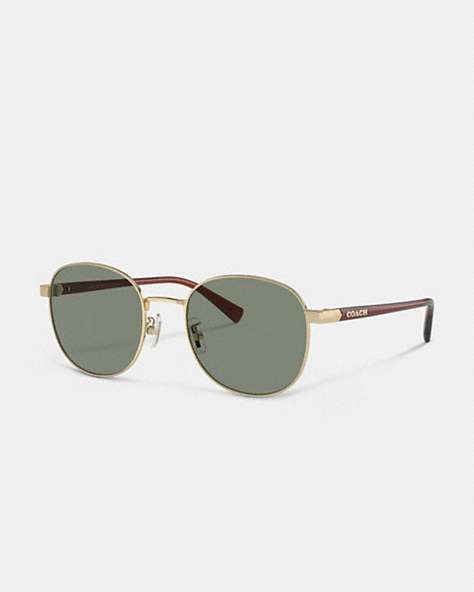 COACH®,METAL ROUND SUNGLASSES,Gold/Green,Front View