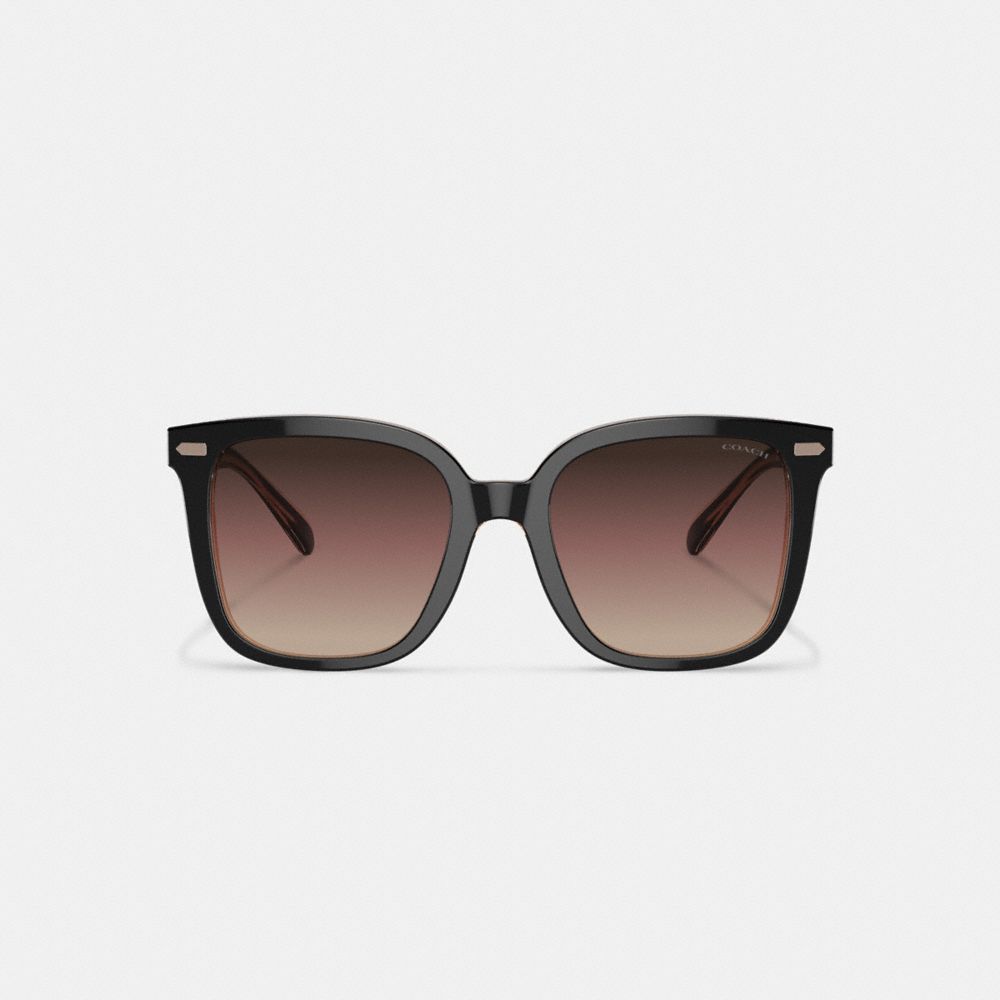 Shop Coach Beveled Signature Oversized Square Sunglasses In Black/blush