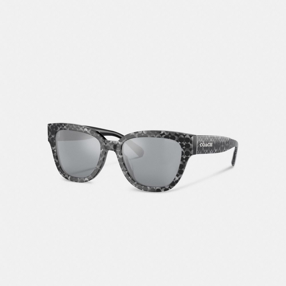 Coach Signature Round Sunglasses In Silver Pearlized Signature