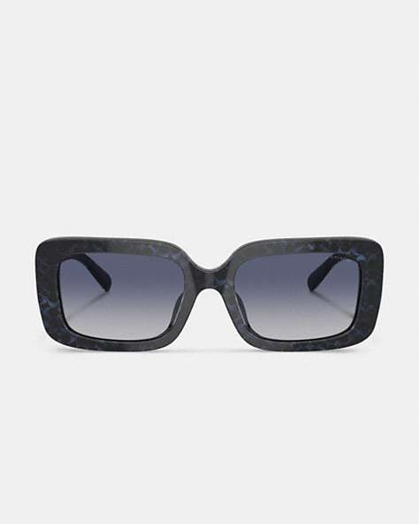 COACH®,SIGNATURE OVERSIZED RECTANGLE SUNGLASSES,Blue Pearlized Signature,Front View