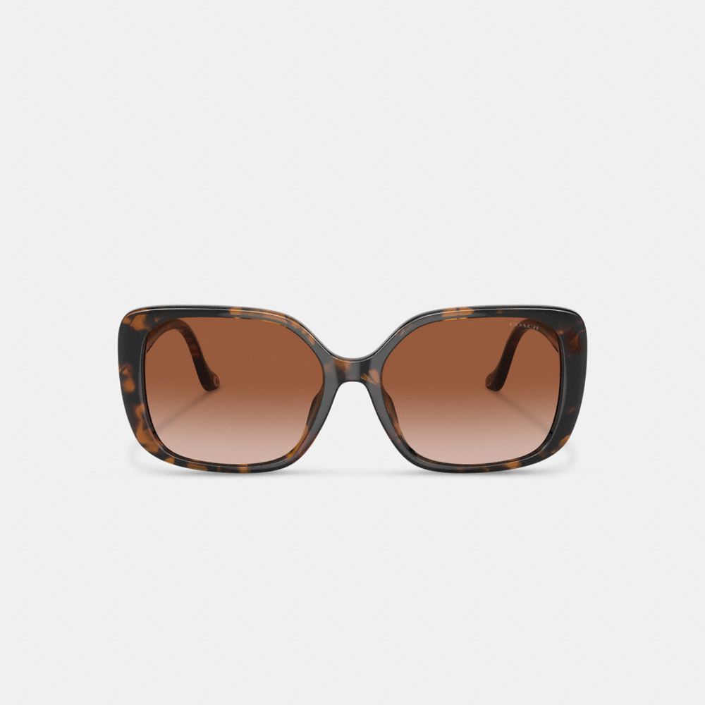Shop Coach Swoop Temple Rectangle Sunglasses In Dark Tortoise