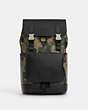 COACH®,TRACK BACKPACK IN SIGNATURE CANVAS WITH CAMO PRINT,Signature Coated Canvas,Gunmetal/Green Multi,Front View