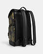 COACH®,TRACK BACKPACK IN SIGNATURE CANVAS WITH CAMO PRINT,Signature Coated Canvas,Gunmetal/Green Multi,Angle View
