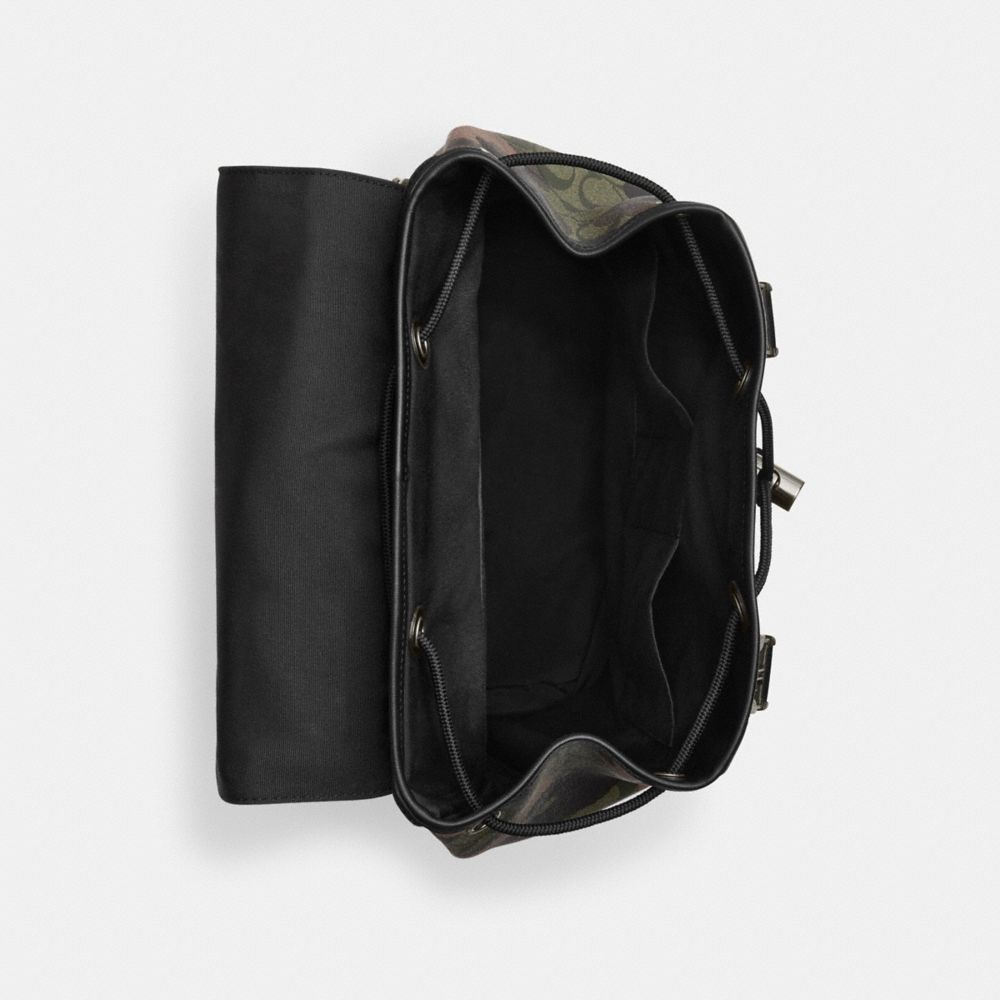 COACH®,TRACK BACKPACK IN SIGNATURE CANVAS WITH CAMO PRINT,Signature Coated Canvas,Gunmetal/Green Multi,Inside View,Top View