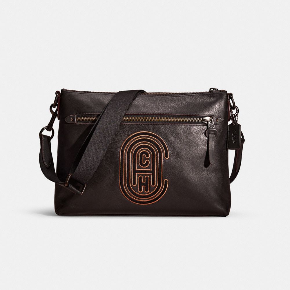 Coach Restored Rivington Messenger With  Patch In Black Copper/black