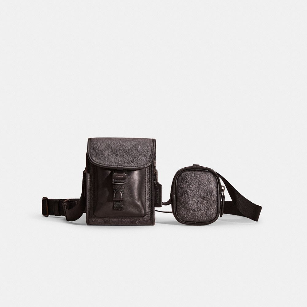Coach Restored Charter North/south Crossbody With Hybrid Pouch In Signature Canvas In Charcoal