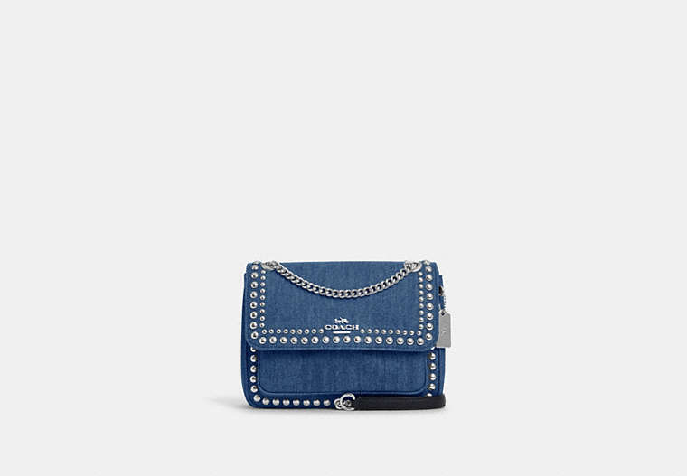 COACH®,KLARE CROSSBODY 25 WITH RIVETS,Denim,Small,Silver/Denim,Front View