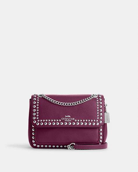 COACH®,KLARE CROSSBODY 25 WITH RIVETS,Mixed Material,Small,Silver/Deep Berry,Front View