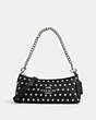 COACH®,CHARLOTTE SHOULDER BAG WITH RIVETS,Mixed Material,Small,Anniversary,Silver/Black,Front View