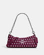 COACH®,CHARLOTTE SHOULDER BAG WITH RIVETS,Mixed Material,Small,Anniversary,Silver/Deep Berry,Front View
