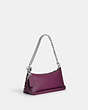 COACH®,CHARLOTTE SHOULDER BAG WITH RIVETS,Mixed Material,Small,Anniversary,Silver/Deep Berry,Angle View