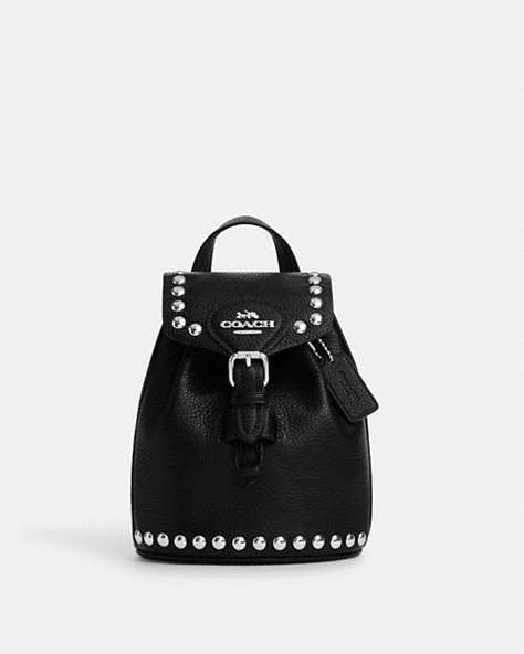 COACH®,AMELIA CONVERTIBLE BACKPACK WITH RIVETS,Mixed Material,Silver/Black,Front View