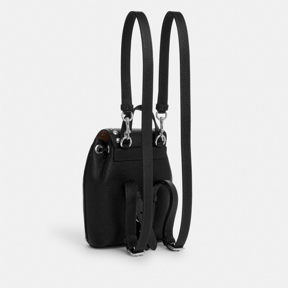 COACH®,AMELIA CONVERTIBLE BACKPACK WITH RIVETS,Mixed Material,Silver/Black,Angle View