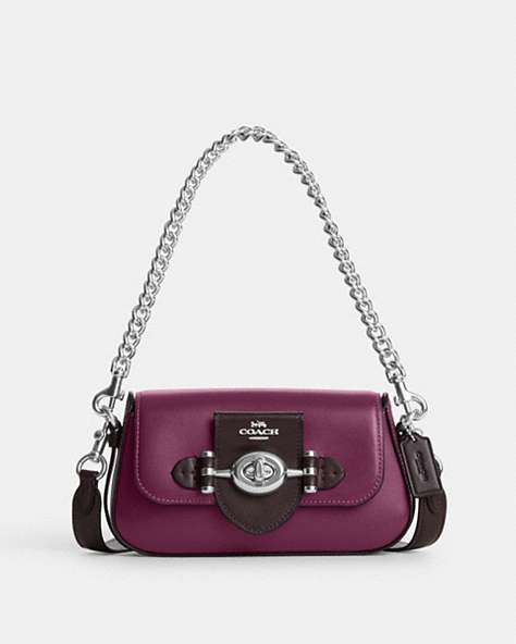 COACH®,BRIE SHOULDER BAG,Mixed Material,Silver/Deep Berry Multi,Front View