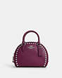 COACH®,SYDNEY SATCHEL WITH RIVETS,Mixed Material,Medium,Silver/Deep Berry,Front View