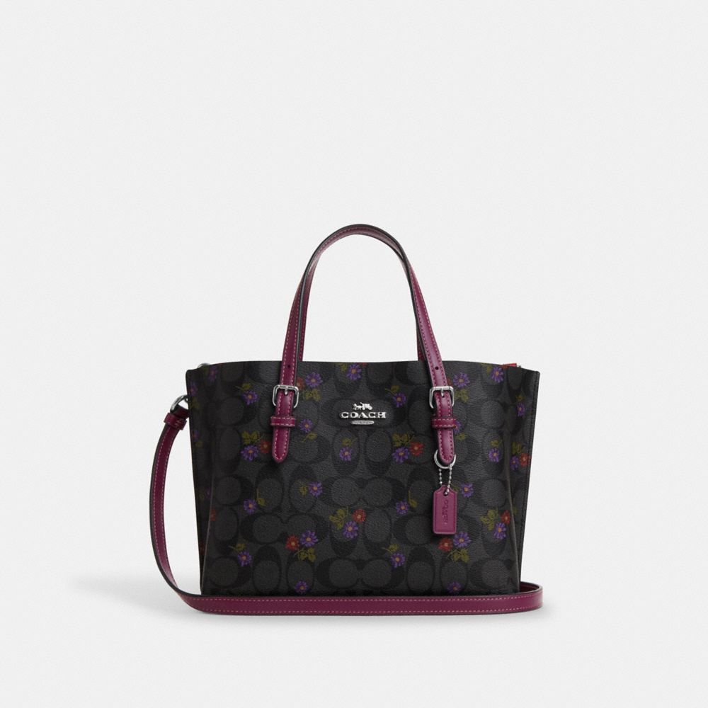 COACH®,MOLLIE TOTE 25 IN SIGNATURE CANVAS WITH COUNTRY FLORAL PRINT,pvc,Silver/Graphite/Deep Berry,Front View