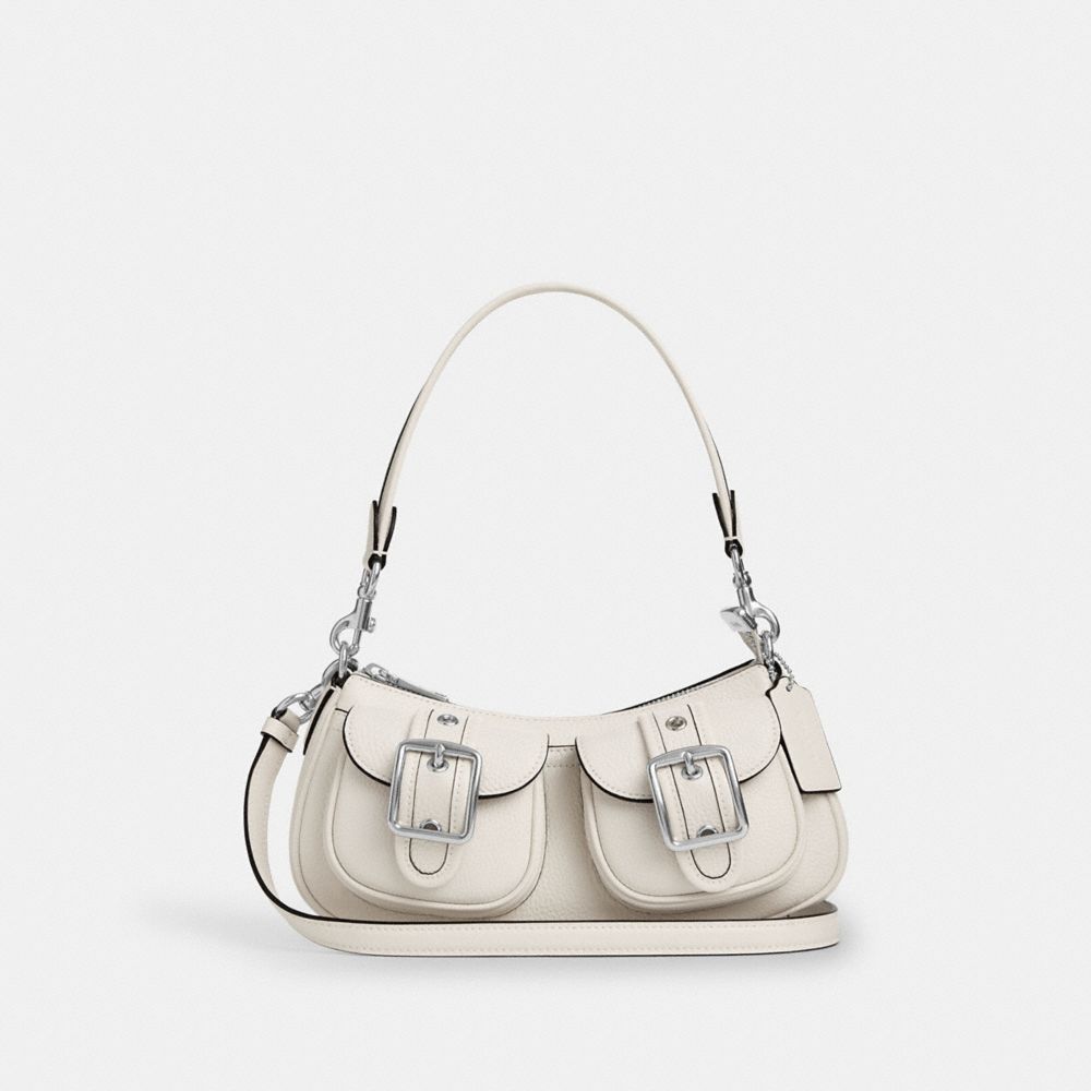 COACH®,Ashton Bag,Leather,Shoulder Bag,Silver Metal,Day Party,White,Front View