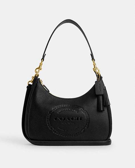 COACH®,TERI HOBO WITH COACH HERITAGE,Leather,Gold/Black,Front View