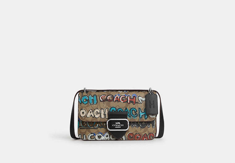 COACH®,COACH X MINT + SERF LARGE MORGAN SQUARE CROSSBODY IN SIGNATURE CANVAS,Signature Coated Canvas,Silver/Khaki Multi,Front View